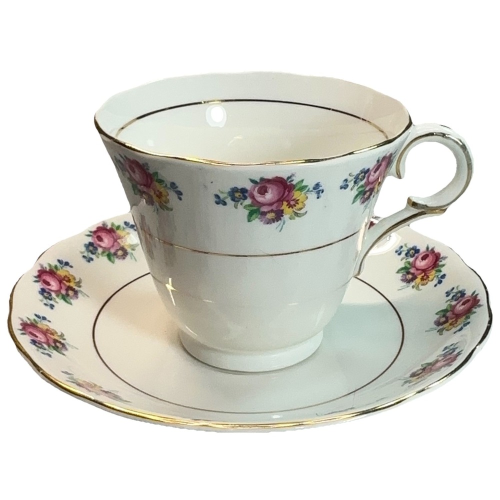 Colclough Teacup Saucer Pink Rose Forget Me Not China England Tea Cup Wayside‎
